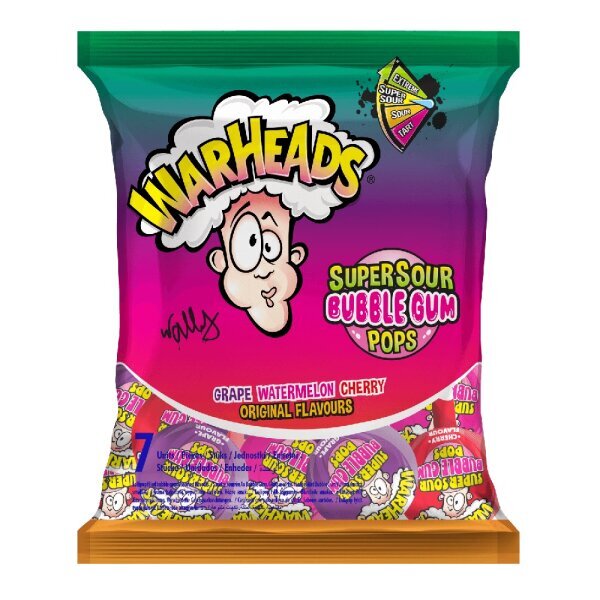 Warheads Super Sour Pops Grape Watermelon Cherry 105g